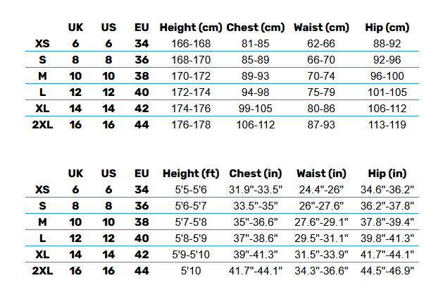 2025 Roxy Womens Rash Vests  Size Chart